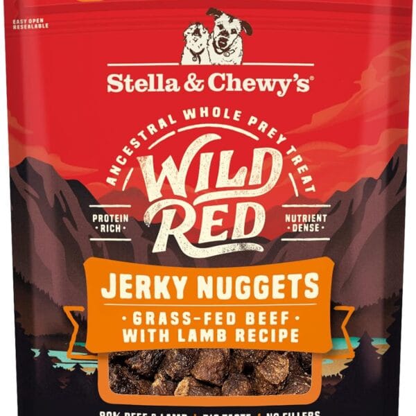 Stella & Chewy's Wild Red Jerky Nuggets - 90% Protein-Rich Beef & Lamb Dog Treats - Grain-Free Training Rewards for All Breeds - Made in USA - 6 oz Bag