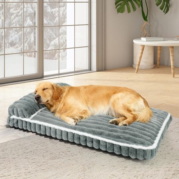 Comfort Dog Beds for Extra Large Dogs,Dog Bed with Removable Washable Cover, Deluxe Plush Dogs Bed for Crate with Pillow, Anti-Slip Pet Mat Mattress for Kennel with Durable Zipper(Grey,XL)