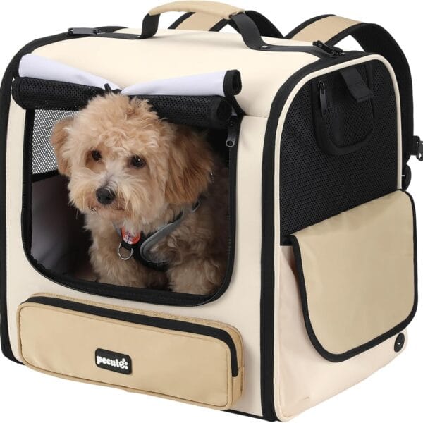 Pecute Cat Carrier Backpack Pet Carrier Backpack Widen Large Space, Stable Pet Backpack for Cat Small Dog, Ventilated Pet Backpack Miniature Dachshund Bag Suitable for Hiking, Camping, Khaki