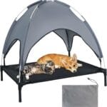 MYFULLY Elevated Dog Bed with Removable Sun Shade Canopy Portable Outdoor Pet Cot for Small and Medium Breeds, Waterproof Elevated Dog Bed for Camping, Backyard or Indoor Use