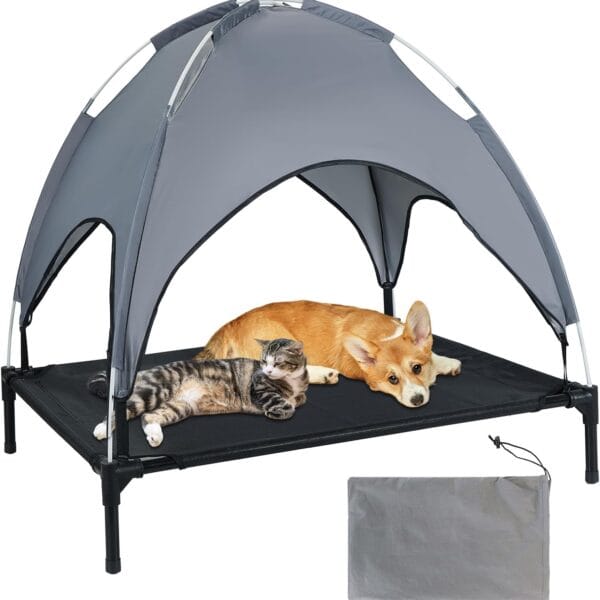 MYFULLY Elevated Dog Bed with Removable Sun Shade Canopy Portable Outdoor Pet Cot for Small and Medium Breeds, Waterproof Elevated Dog Bed for Camping, Backyard or Indoor Use