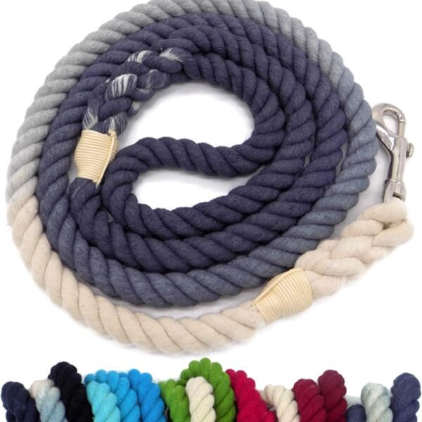 Sier 5ft Ombre Rope Dog Leash Braided Cotton Heavy Duty Strong Durable Multi-Colored (Steel Grey)
