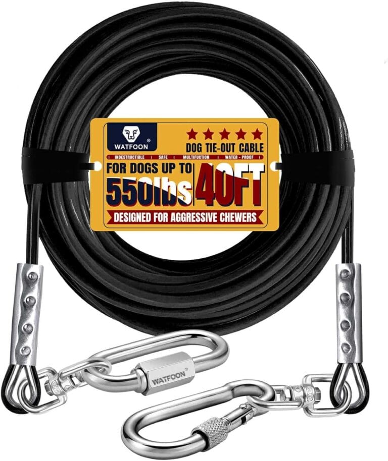 WATFOON Dog Leads for Yard, 1500LBS Break Strength, Stainless Steel Heavy Duty Tie Out Cable for Dogs Training with Dual Rotating Hooks, Water Resistant Dog Chain Leads for Outside Camping (40ft)