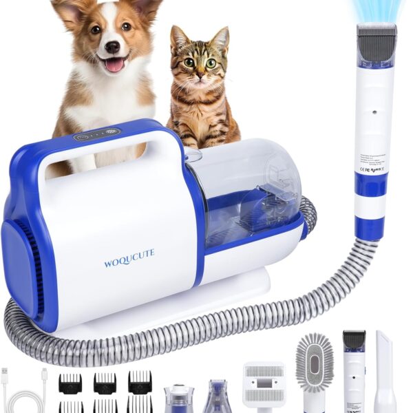 Cordless Dog Grooming Vacuum Kit, 11000Pa Dog Vacuum for Shedding Grooming with Clipper, Trimmer, Nail Grinder, Low Noise Pet Hair Vacuum for Dogs and Cats