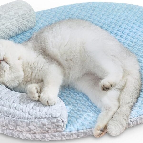 CATISM Cat Cooling Mat - Pet Cooling Mat for Cats or Small Dogs, Cat Coolings Bed Cat Sleeping Beds with Pillow Soft and Comfortable, Cozy Pad Washable, Non-Slip Bottom Removable