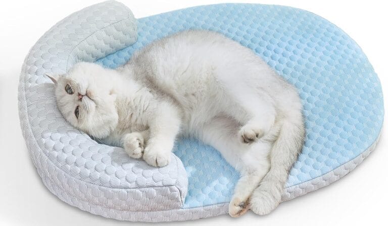 CATISM Cat Cooling Mat - Pet Cooling Mat for Cats or Small Dogs, Cat Coolings Bed Cat Sleeping Beds with Pillow Soft and Comfortable, Cozy Pad Washable, Non-Slip Bottom Removable