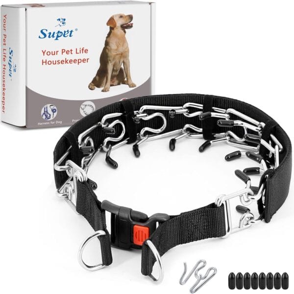 Supet Dog Prong Collar, Dog Choke Collar Adjustable Dog Pinch Collar with Quick Release Buckle/Nylon Cover for Small Medium Large Dogs