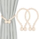 KLOGTSIND Magnetic Wood Bead Curtain Tiebacks, Curtain Holders for Boho Bedroom, Baby Nursery, Farmhouse Decor, Wood Color, 2 Packs