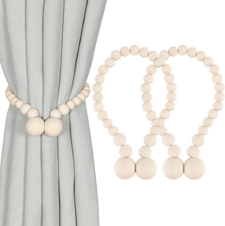 KLOGTSIND Magnetic Wood Bead Curtain Tiebacks, Curtain Holders for Boho Bedroom, Baby Nursery, Farmhouse Decor, Wood Color, 2 Packs