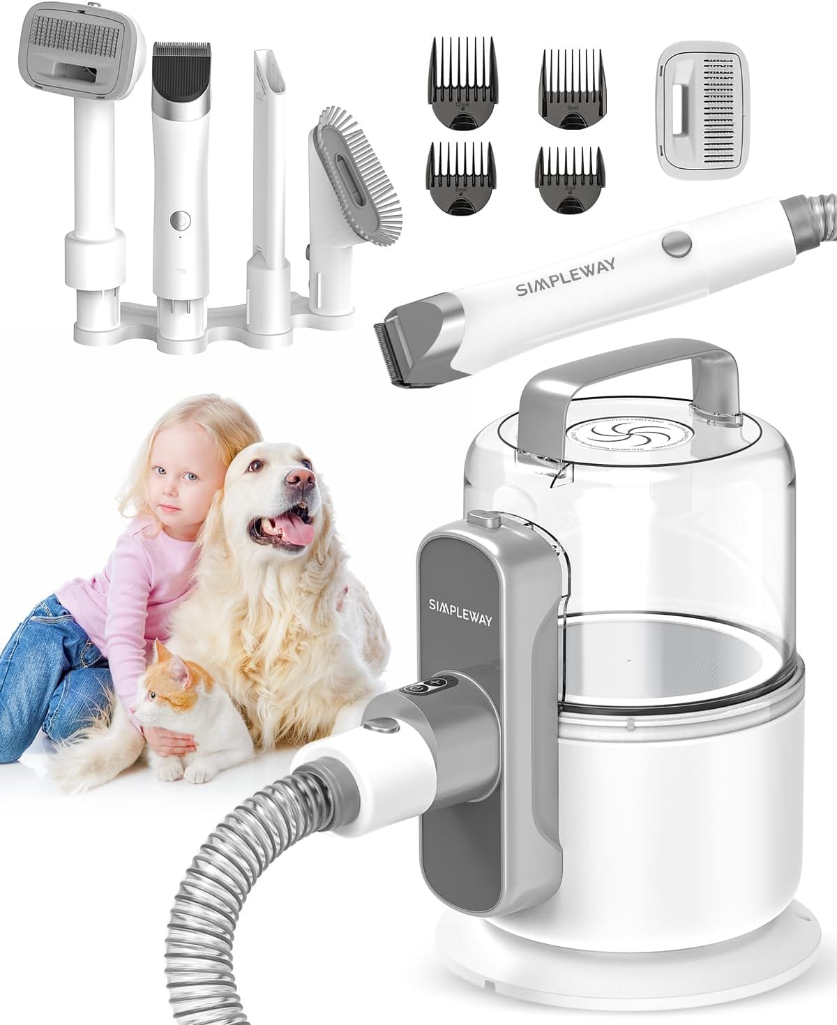 Dog Vacuum Grooming Kit for Shedding: Professional Hair Clippers Pet Groomer - Strong Suction Cleaner Deshedding Tool Fur Brush Attachment Trimmer for Home Cat (Pale White) Dog Vacuum Grooming Kit for Shedding: Professional Hair Clippers Pet Groomer - Strong Suction Cleaner Deshedding Tool Fur Brush Attachment Trimmer for Home Cat (Pale White)