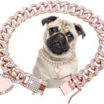 Cuban Dog Chain with Pet ID Tag, Bling Crystal Choke Collar Dog Metal Training Chain Walking Necklace for Small Medium Large Dogs Cats