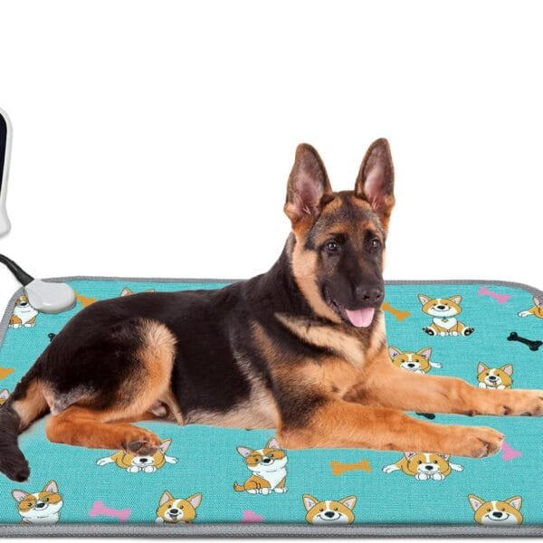 Dog Heating Pad 28x18 in with Thermostat, Heated Cat Bed Mat, Adjustable Temperature&Timer, Waterproof Cat Bed with Chew Resistant Cord