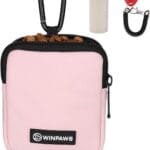 Dog Treat Pouch with Training Clicker,Waterproof Nylon Fabric Poop Bag Holders for Leashes,Hands Free Small Dog Walking Bag with Carabiner, Pet Puppy Training Walking Essentials (Pink)