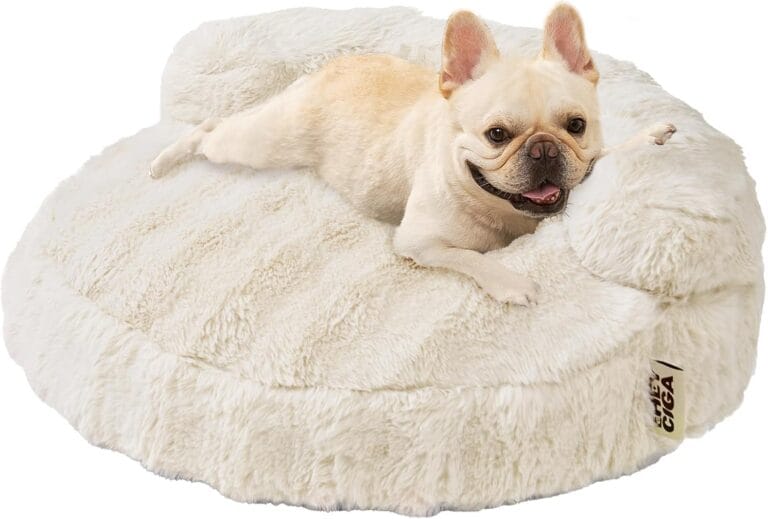 EHEYCIGA Medium Dog Bed and Large Cat Couch  Fluffy Faux Rabbit Fur Pet Sofa for Small and Medium Dogs, Washable Removable Cover, Waterproof and Non-Slip, 30 Inch, Cream