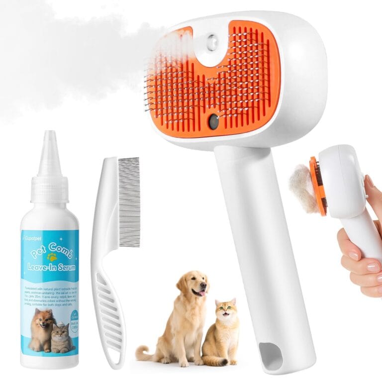 Pet Steam Brush for Dog &Cat, 3-in-1 Self-Cleaning Dog Brush Pet Spray Hair Removal Comb, 2 Spray Modes Rechargeable Deshedding Dog Steam Spray Hair Brush for Shedding Massaging Cleaning (White)