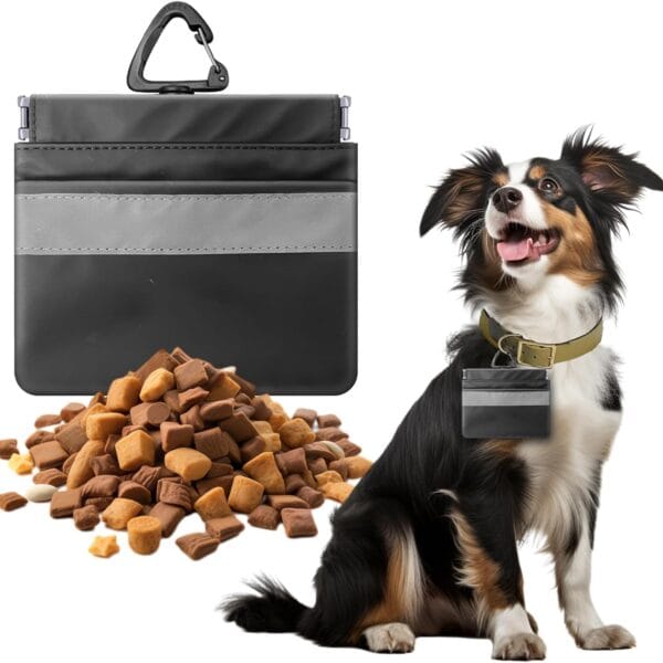 Dogs Treat Pouch Bag, Portable Pet Pocket Waist Clip Bag, Reflective Snack Bag for Pets, Includes Clip and Carabiner