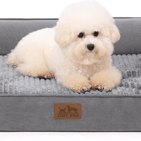 Orthopedic Dog Beds for Medium Size Dog, Pet Couch for Dog Cat, Supportive Foam Bolster Sofa with Waterproof Lining Cover, Anti-Slip, Comfort, Washable, 30x20x7.5 in, U Shape, Grey