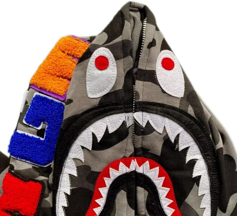 Unisex Camouflage Hoodie with Shark Embroidery, Full Zip, Lightweight Couple sweatshirts heavyweight hoodie