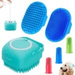 Comotech 6PCS Dog Bath Brush & Dog Toothbrush | Adjustable Handle Shampoo Brush & Scrubber for Short & Long Haired Dogs & Cats | Effectively Solve Odor & Stain Removal Problems | Pet Supplies (Blue)