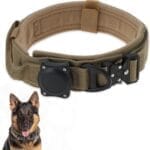 Dog Collar, Waterproof Tactical Dog Collar with Control Handle and Zinc Alloy Buckle, Pet Collar for AirTag Medium Large Dogs, Medium, Khaki (Includes Screwdriver Accessories)