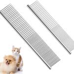 Dog Combs for Grooming, 2 Pack Metal Dog Comb with Rounded Teeth, Stainless Steel Cat Comb for Removing Tangles and Knots for Dogs and Cats
