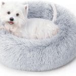 Calming Dog Bed & Cat Bed for Indoor Cats, Medium Size Washable Anti-Slip Anti-Anxiety Donut Dog Beds for Small Dogs & Cats, Fluffy Plush Cozy Round Dog Bed(20 Inch, Light Grey)
