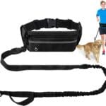 Hands Free Dog Leash - Waist Running Leashes with Zipper Pouch, Adjustable Reflective Waist Belt, Dualc Handle Retractable Bungee for Small Medium Large Dogs Walking Jogging (Black 4.1-7.2ft)