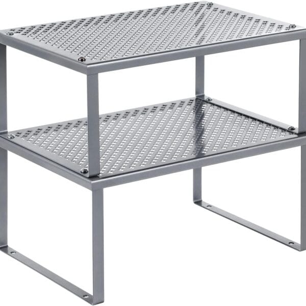 SONGMICS Spice Racks, Set of 2 Metal Cabinet Shelf Organizers, Countertop Organizers, Shelf Risers, Stackable, Expandable, Silver UKCS01SV