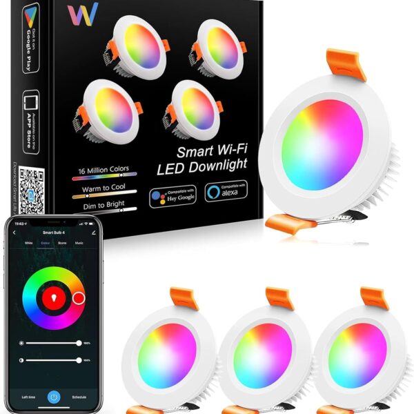 LightingWill 2 Inch Recessed Lighting, Smart WiFi LED Downlight, 5W LED Ceiling Light Compatible with Alexa/Google Assistant, Dimmable RGB & 2700K-6500K, 120V with LED Driver (4 Pack)