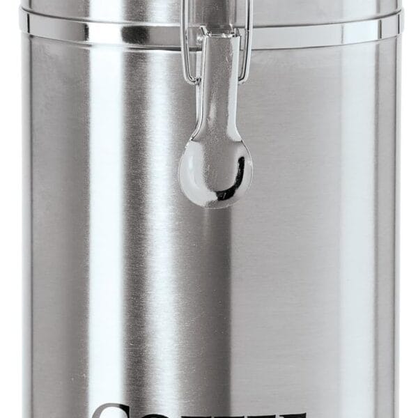 Oggi Stainless Steel Coffee Canister 62 fl oz - Airtight Clamp Lid, Clear See-Thru Top - Ideal for Coffee Bean Storage, Ground Coffee Storage, Kitchen Storage, Pantry Storage. Large Size 5" x 7.5".