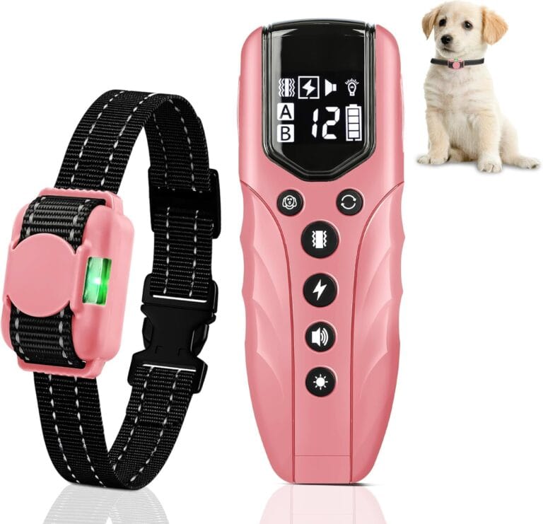 Tiniest Small Dog Shock Collar, Lightest Dog Training Collar with 2000ft Remote, Tailored for Small Dogs 5-15lbs & Medium Large Dogs, Beep, Vibrate, Shock, Lighting, Waterproof, RechargeablePink