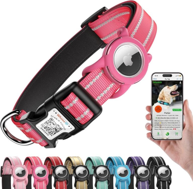 Airtag Dog Collar with QR Code, Reflective Dog Collar with Airtag Holder, Soft Padded & Safety Locking Buckle Adjustable Dog Collar for Large Dogs