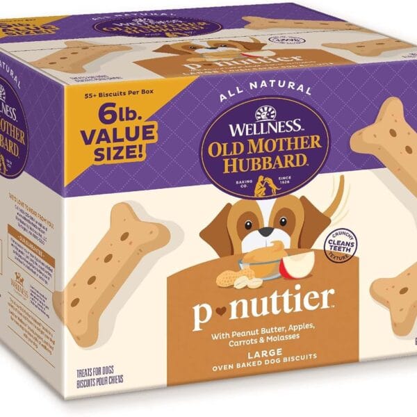 Old Mother Hubbard Wellness P-Nuttier Dog Biscuits, Natural, Training Treats, Peanut Butter Flavor, Large Size, (6 Pound Box)