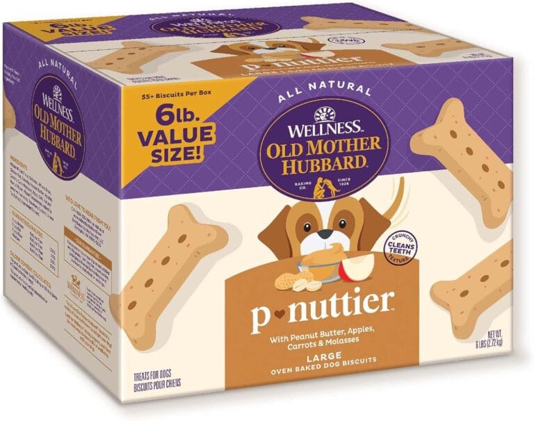 Old Mother Hubbard Wellness P-Nuttier Dog Biscuits, Natural, Training Treats, Peanut Butter Flavor, Large Size, (6 Pound Box)