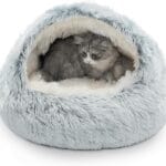 CATISM Cozy Plush Hooded Cat Bed, Indoor/Outdoor, Self-Warming Cave, Removable Washable Non-Slip Bottom
