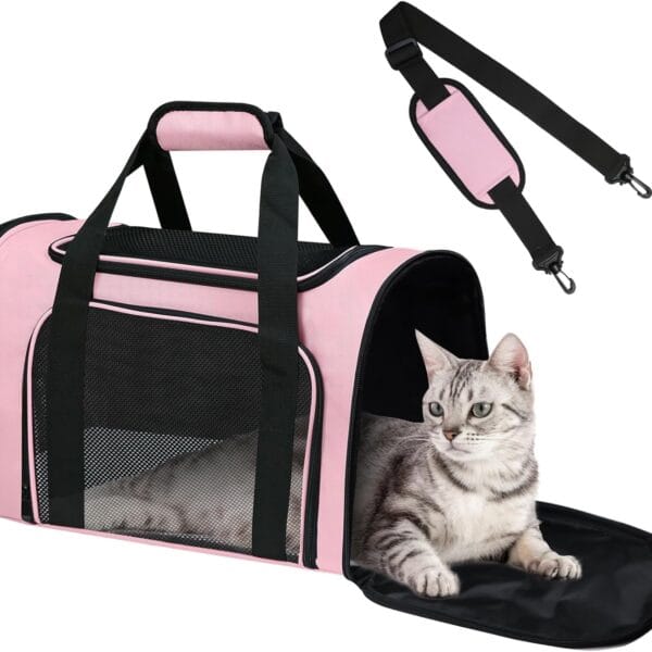 Cat Carrier Soft for Pets Up to 15 Lbs, Cat Travel Bag Soft-Sided with Padded Shoulder Strap, Pet Dog Carriers for Small Dogs Travel Puppy Carry Airline Approved, Pink