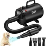 Dog Dryer High Velocity Dog Hair Dryer with 4 Nozzles 5.2HP/3800W (Professional Super Cyclone), Stepless Adjustable Speed Temperature Dogs Grooming Blow Dryer with Heater for Pets Hair Dryer, Black