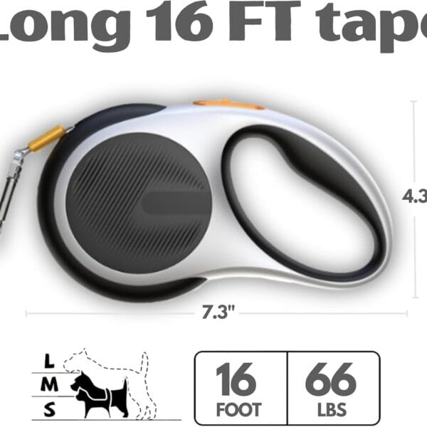 Retractable Dog Leash for Pets Up to 66 lbs, 16' Heavy Duty Reflective Nylon Tape, Tangle Free, Anti-Slip Handle with One Button Control
