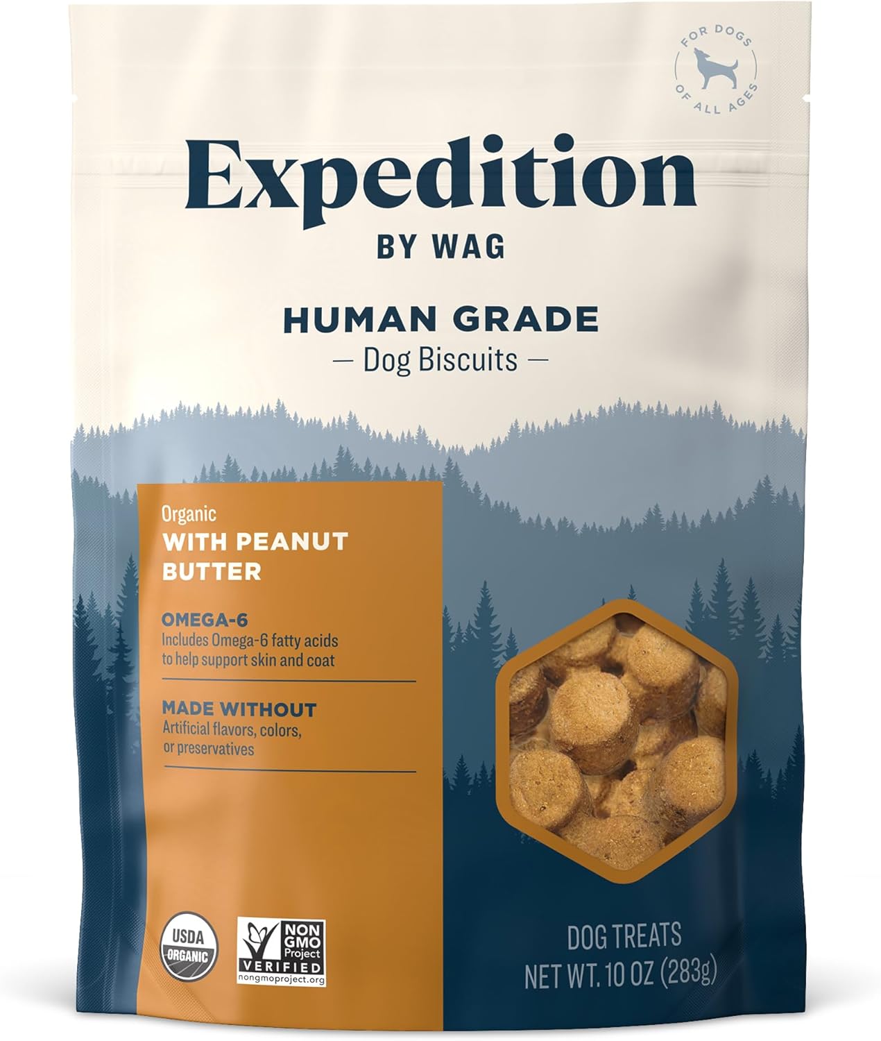 Amazon Brand - Wag Expedition Human Grade Organic Biscuits Dog Treats, Non-GMO, Peanut Butter, 10oz Amazon Brand - Wag Expedition Human Grade Organic Biscuits Dog Treats, Non-GMO, Peanut Butter, 10oz