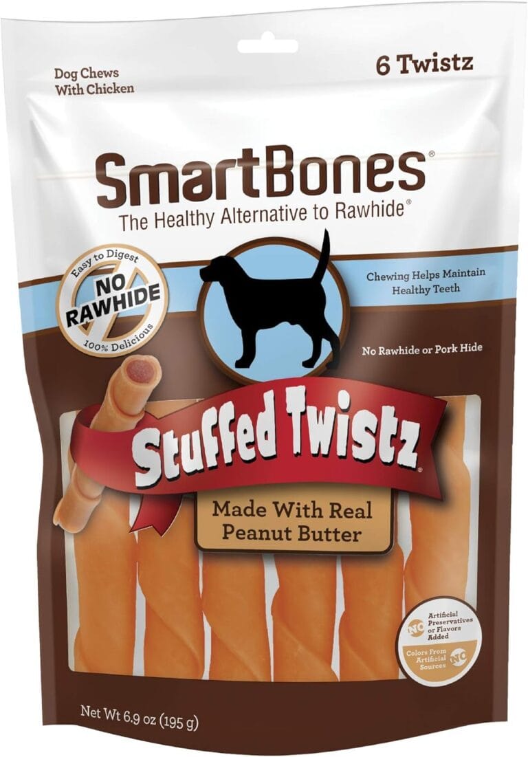 Smartbones Stuffed Twistz with Peanut Butter 6 Count, Rawhide-Free Chews for Dogs, No Artificial Preservatives or Flavors Added (SBST-00300)