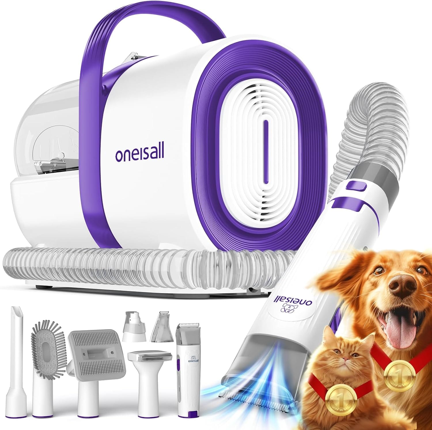 oneisall Dog Grooming Vacuum, Pet Grooming Vacuum with Clipper Nail Grinder, 1.5L Dust Cup Dog deshedding Vacuum Brush with 7 Pet Grooming Tools for Shedding Pet Hair, Home Cleaning(Purple) oneisall Dog Grooming Vacuum, Pet Grooming Vacuum with Clipper Nail Grinder, 1.5L Dust Cup Dog deshedding Vacuum Brush with 7 Pet Grooming Tools for Shedding Pet Hair, Home Cleaning(Purple)