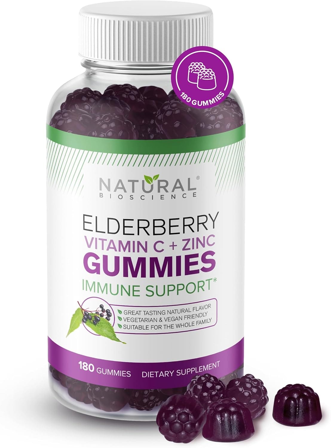 Natural BioScience Sambucus Elderberry Gummies with Vitamin C & Zinc, Immune Support for Adults & Kids, Daily Antioxidant & Wellness Boost, 180 Vegan, Gluten-Free, Chewable Elderberry Gummies Natural BioScience Sambucus Elderberry Gummies with Vitamin C & Zinc, Immune Support for Adults & Kids, Daily Antioxidant & Wellness Boost, 180 Vegan, Gluten-Free, Chewable Elderberry Gummies