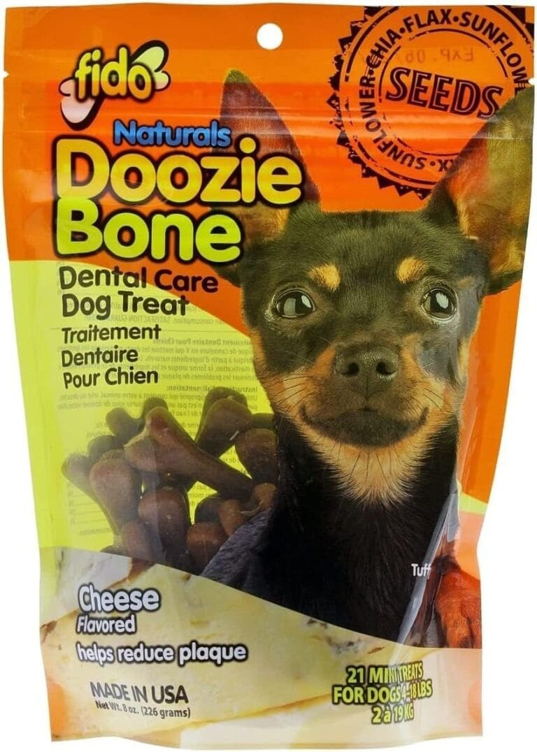 Fido - Doozie Bones Dental Care Treat for Dogs, Cheese Flavored, Made with Sunflower, Chia, & Flax Seeds-Naturally Freshens Breath, Reduces Plaque & Whitens Teeth 21ct - Mini Treats (Pack of 1)