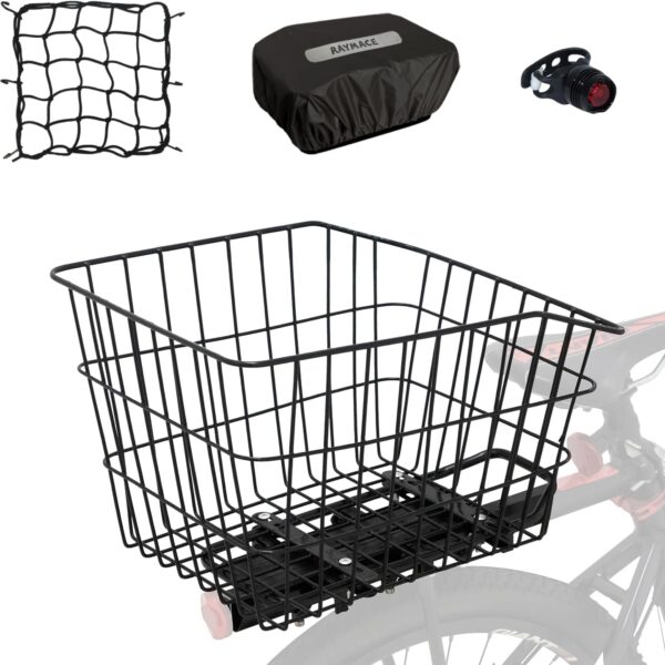 RAYMACE Rear Bike Basket with Waterproof Cover,Bicycle Cargo Rack Storage Basket Mount for Back Under Seat