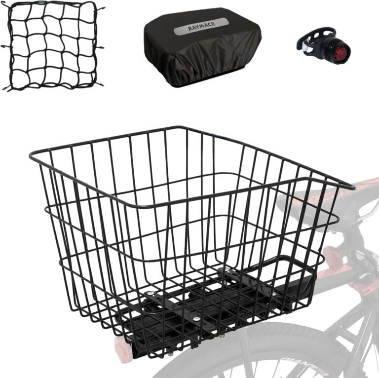 RAYMACE Rear Bike Basket with Waterproof Cover,Bicycle Cargo Rack Storage Basket Mount for Back Under Seat