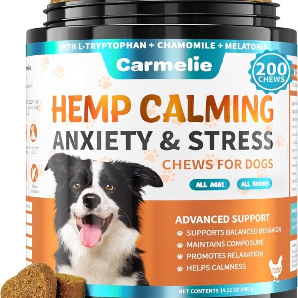 Hemp Calming Chew for Dog - 200 Chews Dog Calming Treats -Dogs Anxiety & Stress Relief Valerian Root Chamomile Melatonin for Separation, Barking, Stress & Slee- Chicken Flavor