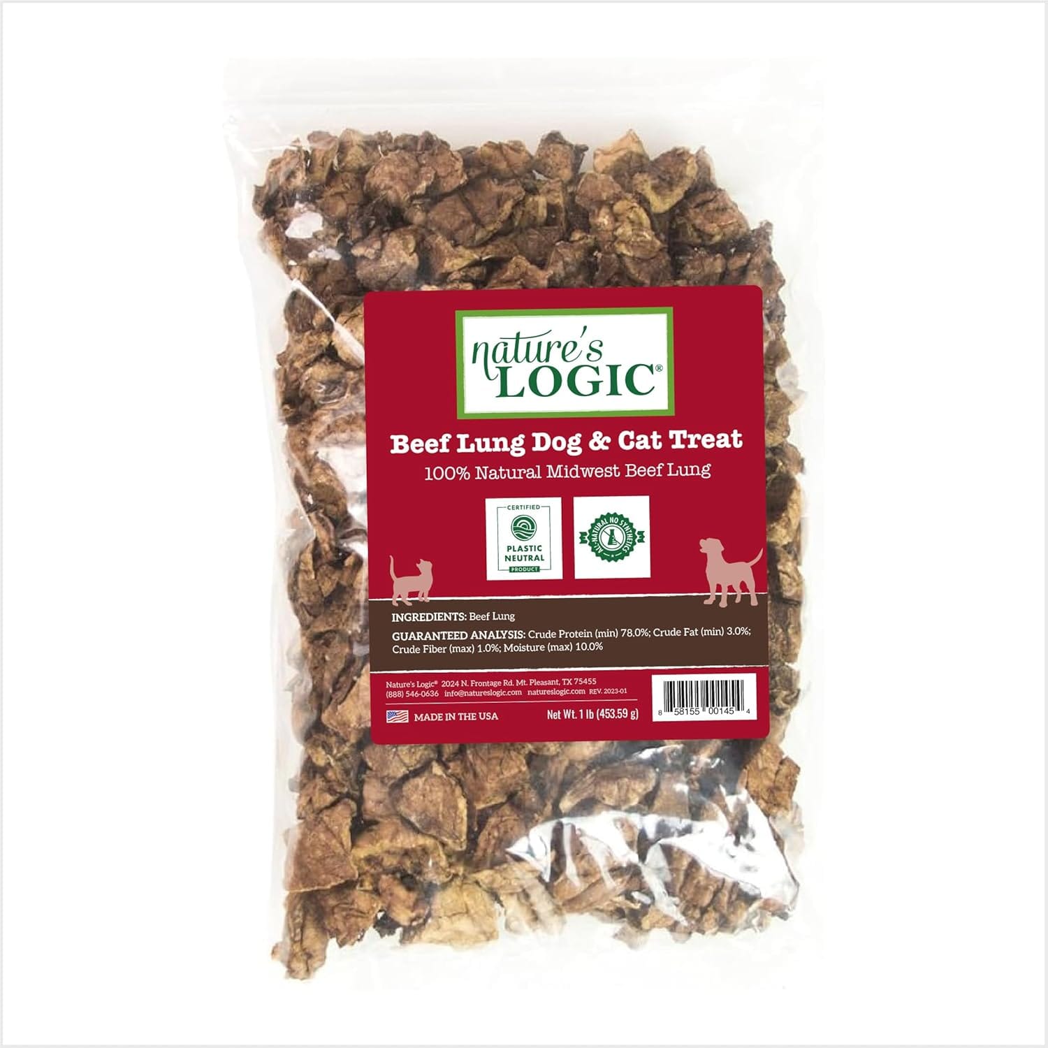 Nature's Logic Beef Lung treat Bites, 1lb, 1 Pack Nature's Logic Beef Lung treat Bites, 1lb, 1 Pack
