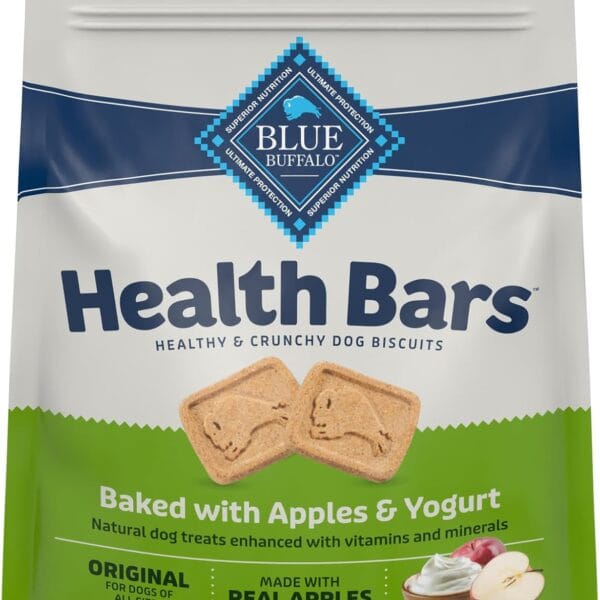 Blue Buffalo Health Bars Crunchy Dog Biscuits, Oven-Baked with Natural Ingredients, Apples & Yogurt, 32-oz Bag