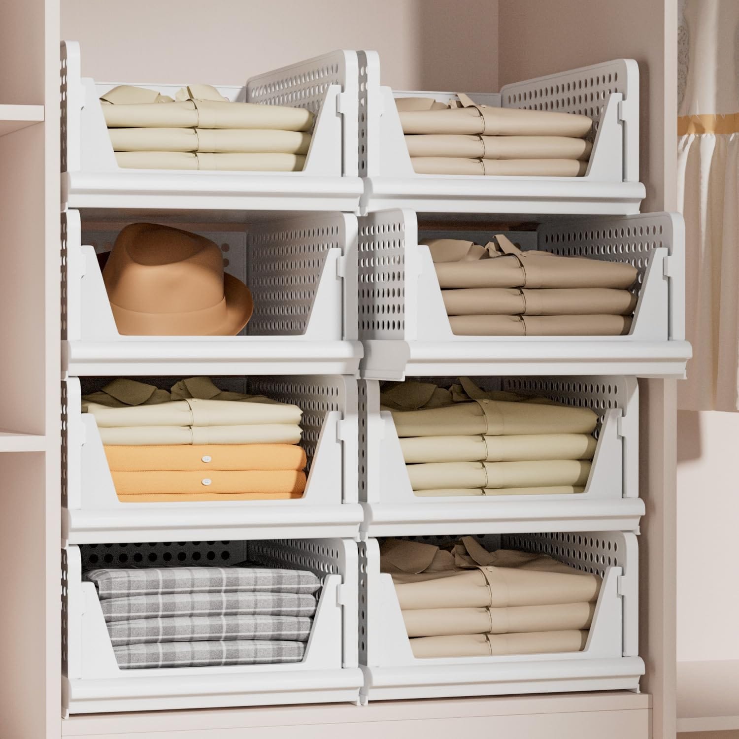 Proarea Stackable Plastic Storage Basket Closet Organizer Bin Foldable Clothes Organizer Storage Drawer Shelf Container for Living Room Bathroom Kitchen Office Laundry Room Proarea Stackable Plastic Storage Basket Closet Organizer Bin Foldable Clothes Organizer Storage Drawer Shelf Container for Living Room Bathroom Kitchen Office Laundry Room