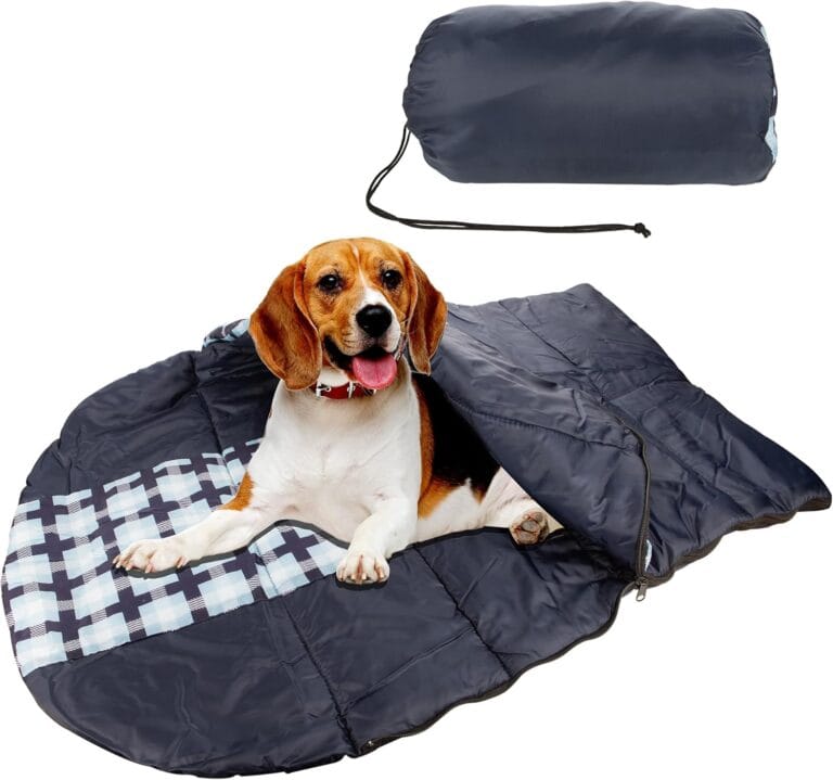 Insulated Dog Sleeping Bag for Camping & Backpacking - Waterproof, Ultralight Travel Dog Bed with Compression Sack, Anti-Leak Stitching & PP Cotton (90x65cm)